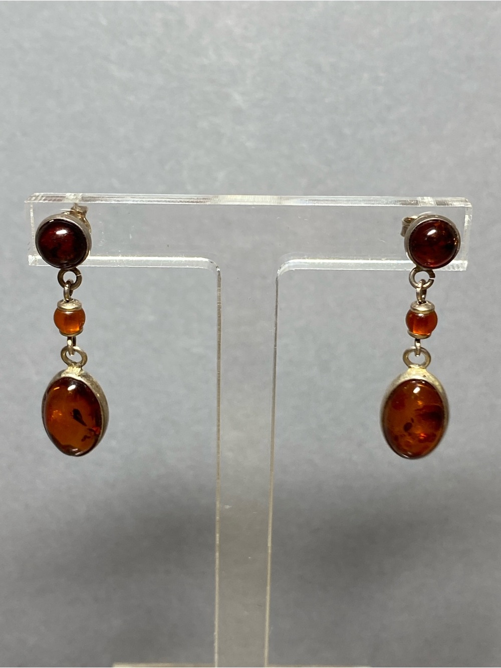 Vintage dainty amber sterling silver earrings